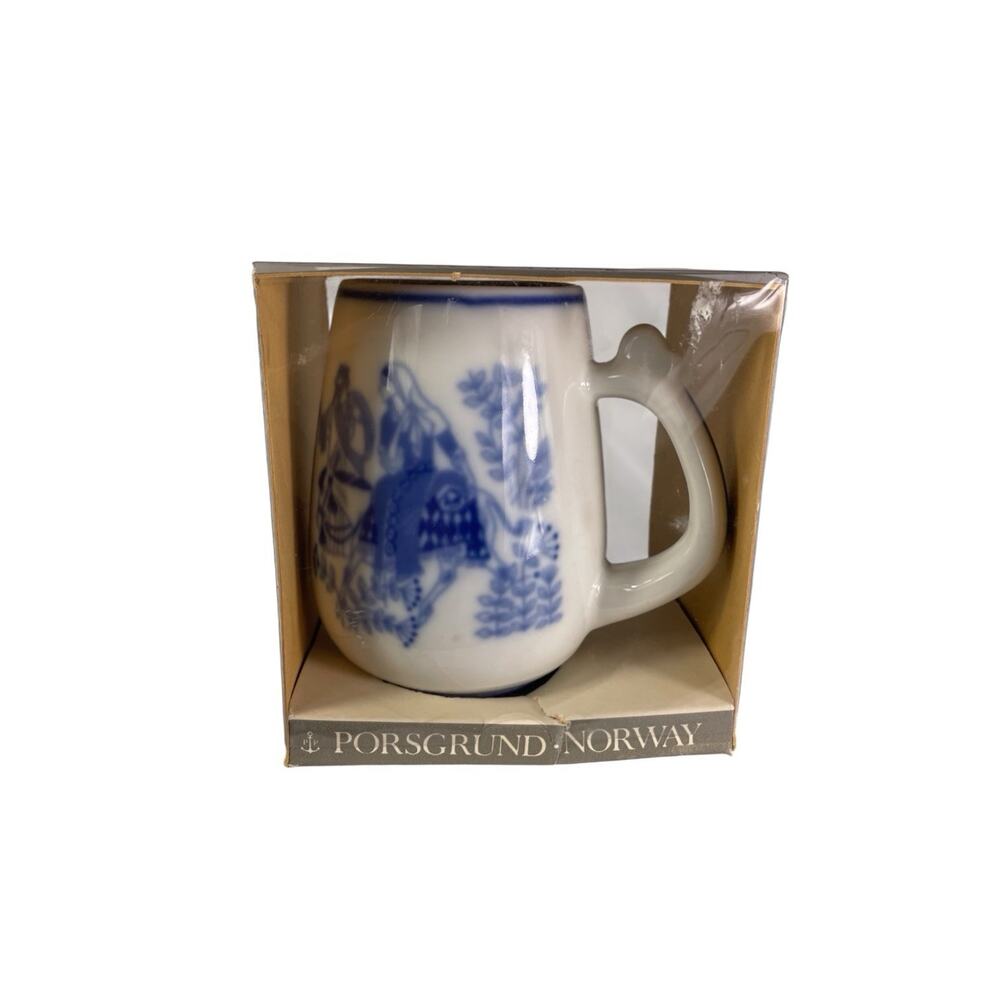 Vintage Porsgrund Norway 1970 Christmas Mug Limited Edition In Box Blue White